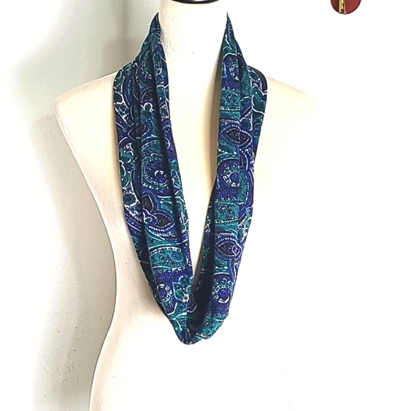 Infinity Scarf, Blue, Green, Black & White Floral - Picture 1 of 7